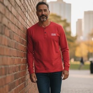 Michael Kors Long Sleeve Henley T-Shirt Red XL